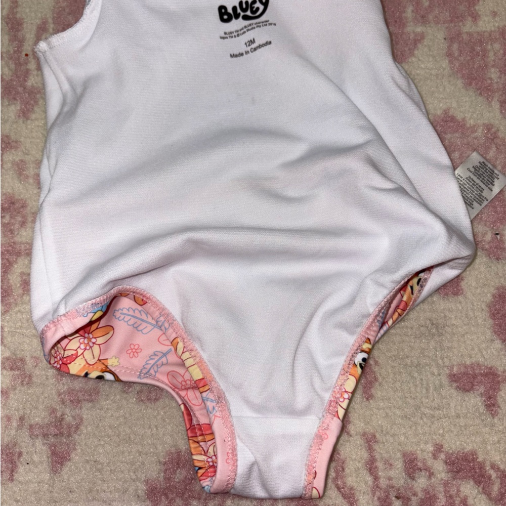 Bluey Blue and Pink Floral One-Piece Swimsuit Baby Girl 12M - Picture 10 of 10